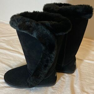 Women's Black Faux-Fur Winter Pull-On Boots